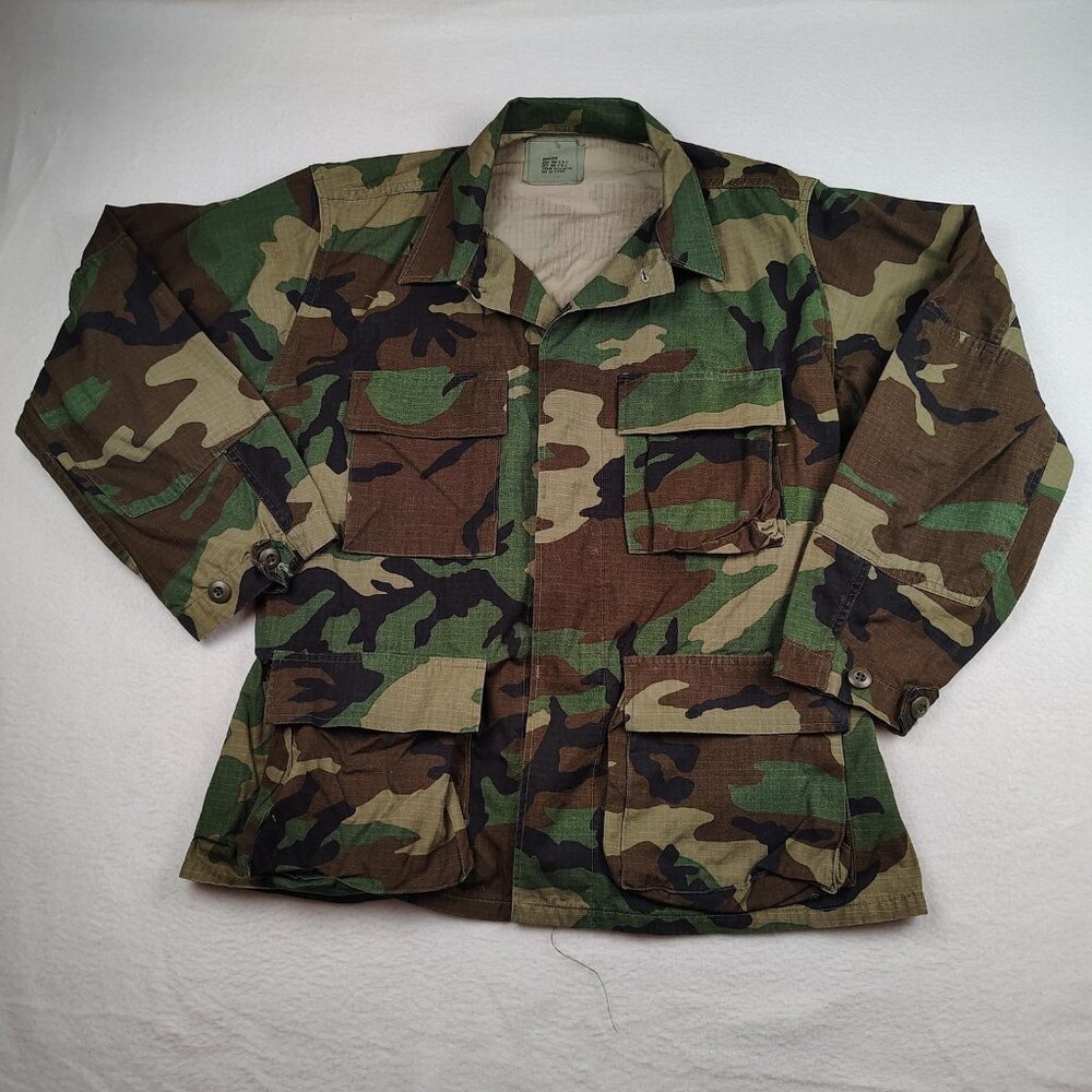 US Army BDU Jacket Mens Medium Short Woodland Camo Ripstop USGI Military Coat